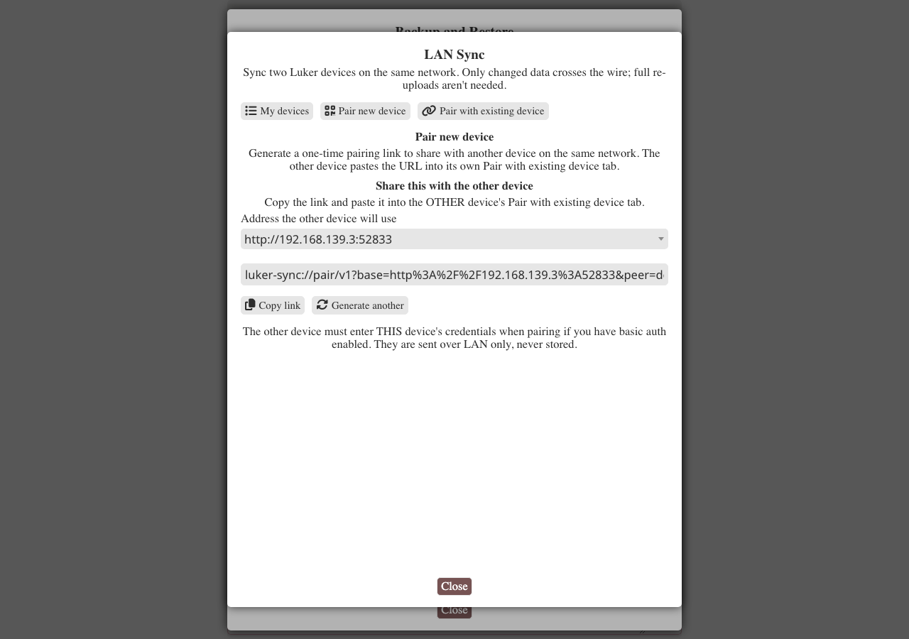 Generated pairing link ready to share