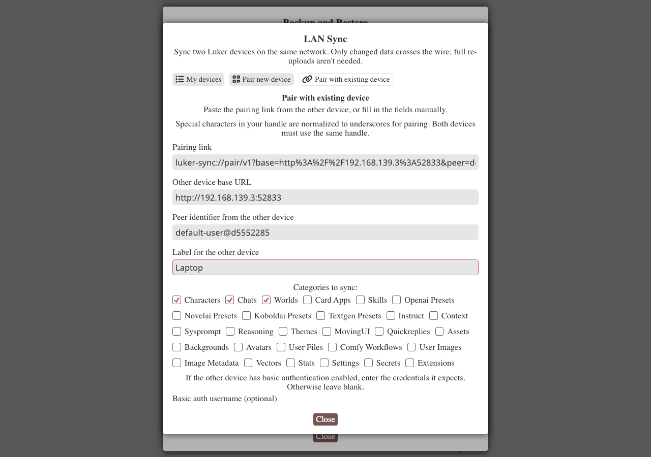 Pair with existing device form with link pasted
