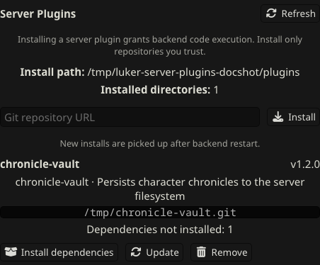 Plugin row with missing dependencies and the install button