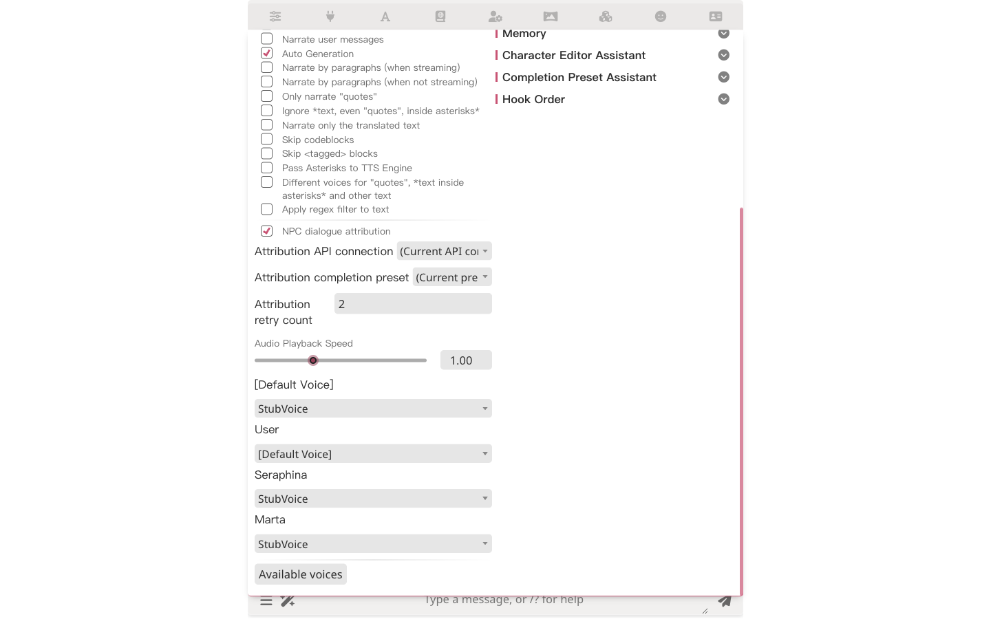 NPC attribution settings block