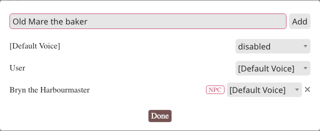 Adding a speaker name in the voice map popup